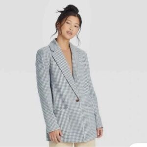 {A New Day} Women's Blue and Grey Plaid Oversized Blazer Jacket